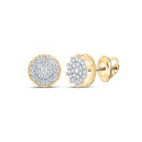 10K Yellow Gold Round Diamond Cluster Earrings 1 Cttw