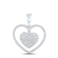 10K White Gold Round Diamond Heart Pendant 0.33 Cttw