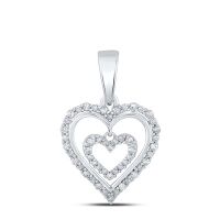 10K White Gold Round Diamond Heart Pendant 0.25 Cttw