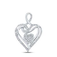 10K White Gold Round Diamond Heart Pendant 0.20 Cttw