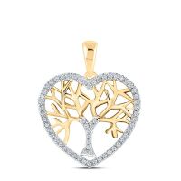 10K Yellow Gold Round Diamond Tree Of Life Heart Pendant 0.25 Cttw