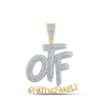 10K Yellow Gold Round Diamond Otf Family Phrase Charm Pendant 0.75 Cttw
