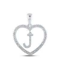 10K White Gold Round Diamond Heart J Letter Pendant 0.25 Cttw