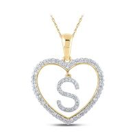 10K Yellow Gold Round Diamond Heart S Letter Pendant 0.25 Cttw