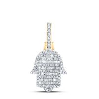 10K Yellow Gold Baguette Diamond Hamsa Charm Pendant 0.50 Cttw