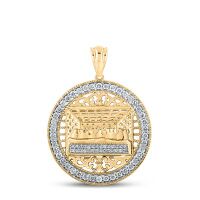 10K Yellow Gold Round Diamond Last Supper Circle Charm Pendant 0.75 Cttw