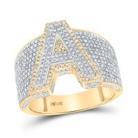 10K Two-Tone Gold Round Diamond Initial A Letter Ring 1- 0.25 Cttw