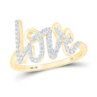 10K Yellow Gold Round Diamond Love Fashion Ring 0.20 Cttw