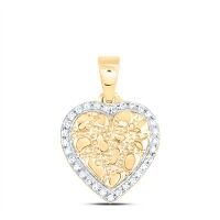 10K Yellow Gold Round Diamond Nugget Heart Pendant 0.08 Cttw