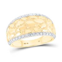10K Yellow Gold Round Diamond Nugget Band Ring 0.75 Cttw