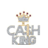 10K Yellow Gold Round Diamond Cash King Crown Phrase Charm Pendant 0.50 Cttw