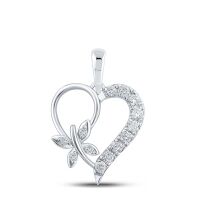 10K White Gold Round Diamond Butterfly Heart Pendant 0.25 Cttw