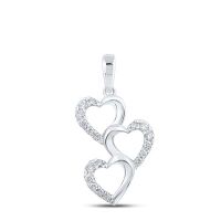 10K White Gold Round Diamond Triple Heart Pendant 0.25 Cttw