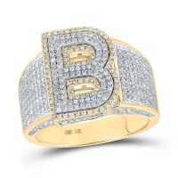 10K Two-Tone Gold Round Diamond Initial B Letter Ring 1- 0.20 Cttw