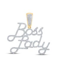10K Yellow Gold Round Diamond Boss Lady Phrase Pendant 0.63 Cttw