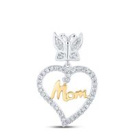 10K Two-Tone Gold Round Diamond Mom Heart Pendant 0.13 Cttw