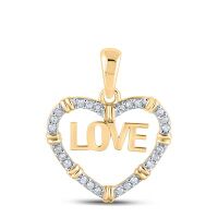 10K Yellow Gold Round Diamond Love Heart Pendant 0.17 Cttw