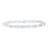 Sterling Silver Round Diamond Mom Heart Bracelet 0.10 Cttw