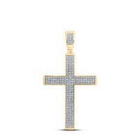 10K Yellow Gold Round Diamond Cross Charm Pendant 0.75 Cttw