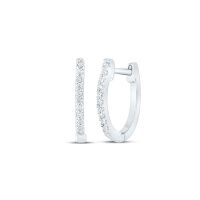 10K White Gold Round Diamond Hoop Earrings 0.08 Cttw