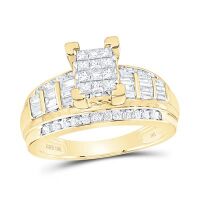 10K Yellow Gold Princess Diamond Cluster Bridal Engagement Nicoles Dream Collection Ring 0.88 Cttw