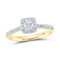 14K Yellow Gold Round Diamond Halo Bridal Engagement Ring 0.50 Cttw (Certified)