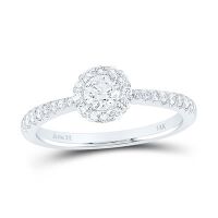 14K White Gold Round Diamond Halo Bridal Engagement Ring 0.50 Cttw (Certified)