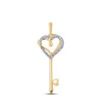 10K Yellow Gold Round Diamond Heart Key Pendant 0.08 Cttw