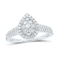 10K White Gold Round Diamond Teardrop Cluster Ring 0.50 Cttw