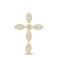 10K Yellow Gold Round Diamond Cross Pendant 0.13 Cttw