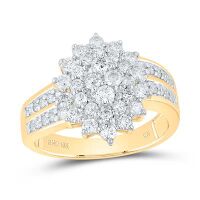 10K Yellow Gold Round Diamond Oval Cluster Ring 1 Cttw