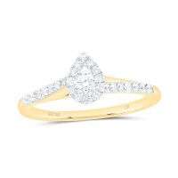 10K Yellow Gold Round Diamond Teardrop Halo Promise Ring 0.20 Cttw
