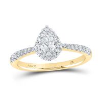 14K Yellow Gold Pear Diamond Halo Bridal Engagement Ring 0.63 Cttw (Certified)
