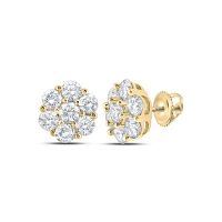 10K Yellow Gold Round Diamond Flower Cluster Earrings 0.88 Cttw