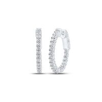 10K White Gold Round Diamond Inside Outside Hoop Earrings 1 Cttw