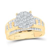 10K Yellow Gold Round Diamond Cluster Bridal Engagement Ring 1 Cttw