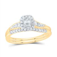 10K Yellow Gold Emerald Diamond Bridal Wedding Ring Set 0.33 Cttw