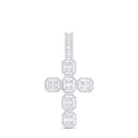 10K White Gold Baguette Diamond Cross Charm Pendant 1 Cttw