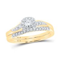 10K Yellow Gold Round Diamond Halo Bridal Wedding Ring Set 0.33 Cttw