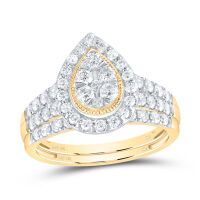 10K Yellow Gold Round Diamond Teardrop Bridal Wedding Ring Set 1 Cttw
