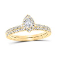 14K Yellow Gold Marquise Diamond Halo Bridal Wedding Ring Set 0.50 Cttw (Certified)