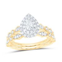 10K Yellow Gold Pear Diamond Bridal Wedding Ring Set 0.38 Cttw