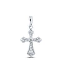 10K White Gold Round Diamond Cross Pendant 0.13 Cttw