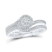 Sterling Silver Round Diamond Cluster Bridal Wedding Ring Set 0.25 Cttw