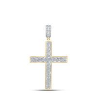 10K Yellow Gold Baguette Diamond Cross Charm Pendant 1 Cttw