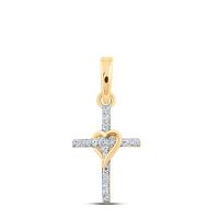 10K Yellow Gold Round Diamond Heart Cross Pendant 0.05 Cttw