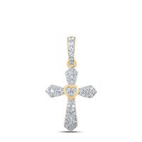 10K Yellow Gold Round Diamond Heart Cross Pendant 0.17 Cttw