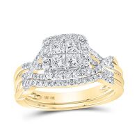 10K Yellow Gold Princess Diamond Square Bridal Wedding Ring Set 1 Cttw