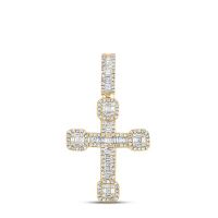 10K Yellow Gold Baguette Diamond Cross Charm Pendant 0.50 Cttw