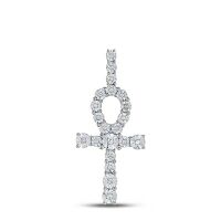 14K Yellow Gold Round Diamond Ankh Cross Charm Pendant 0.20 Cttw